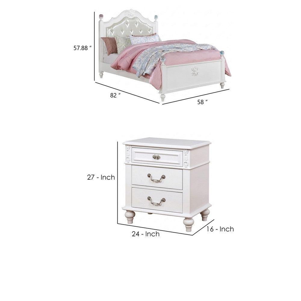 2pc Full Bedroom Set, White Wood, Nightstand