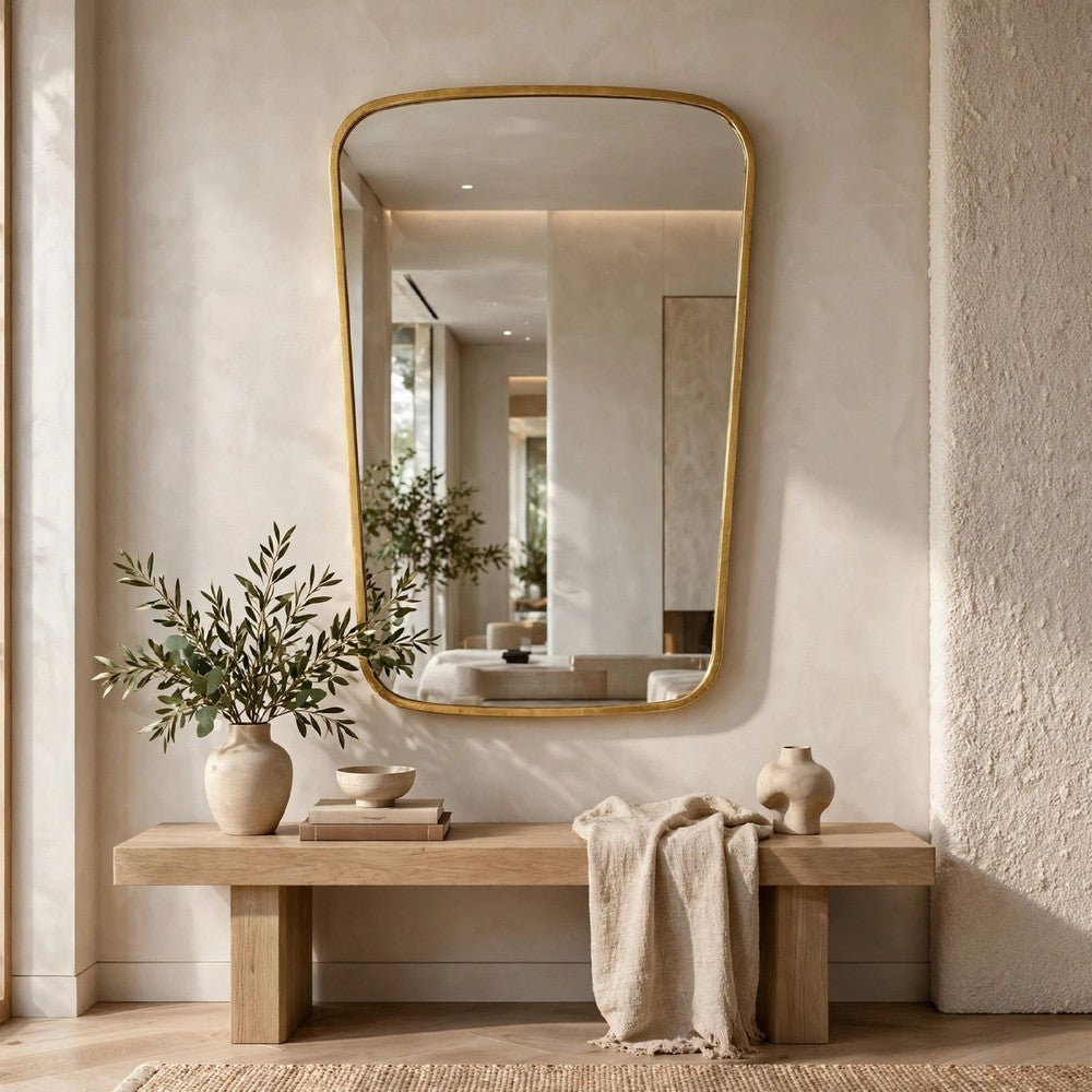 Decorative Wall Mirror | Gold Leaf Trapezoidal Iron Frame | 22x34