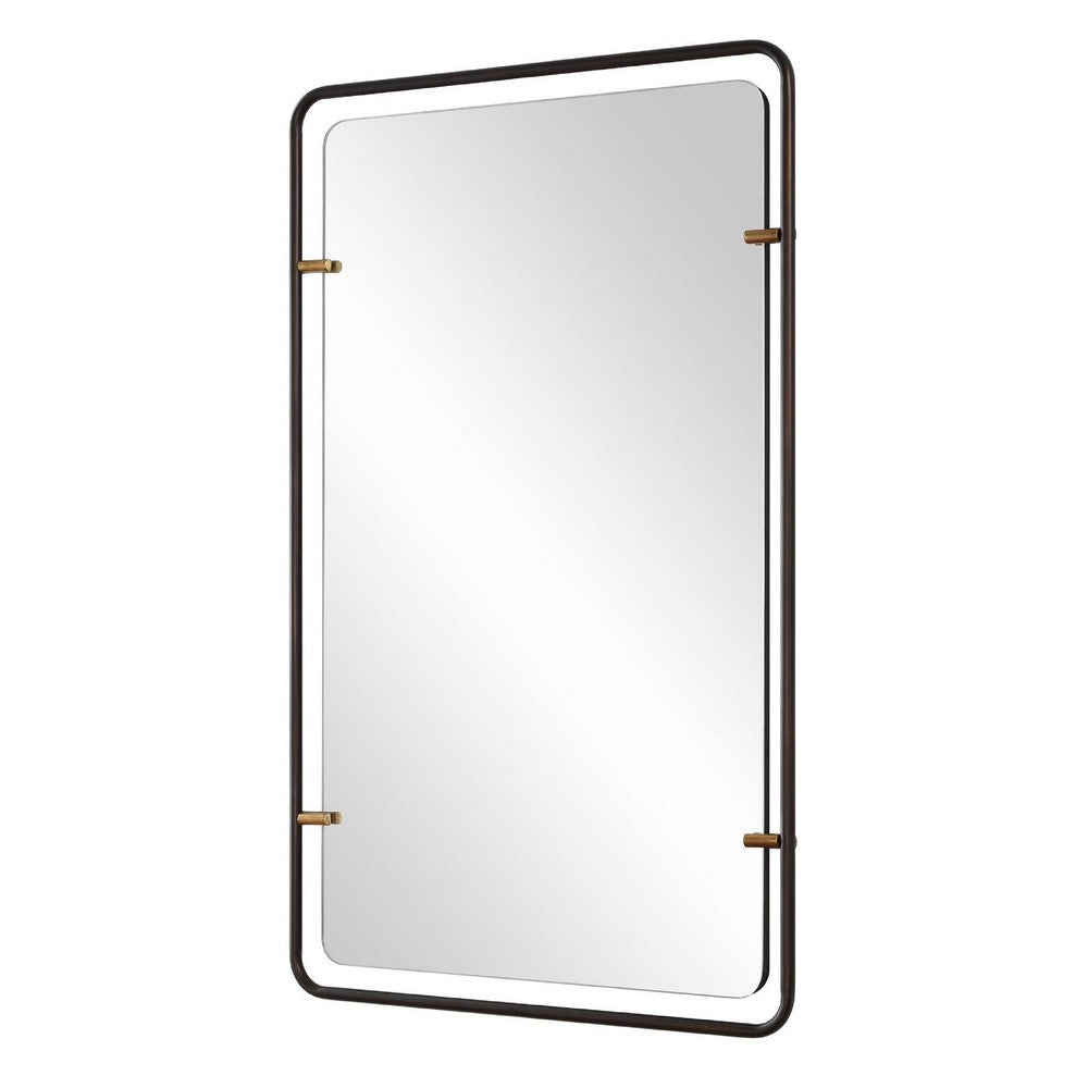 Decorative Wall Mirror | Gold Leaf Accent Tabs | 22x36 Rectangular Frame