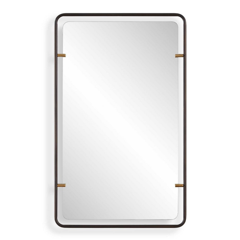Decorative Wall Mirror | Gold Leaf Accent Tabs | 22x36 Rectangular Frame