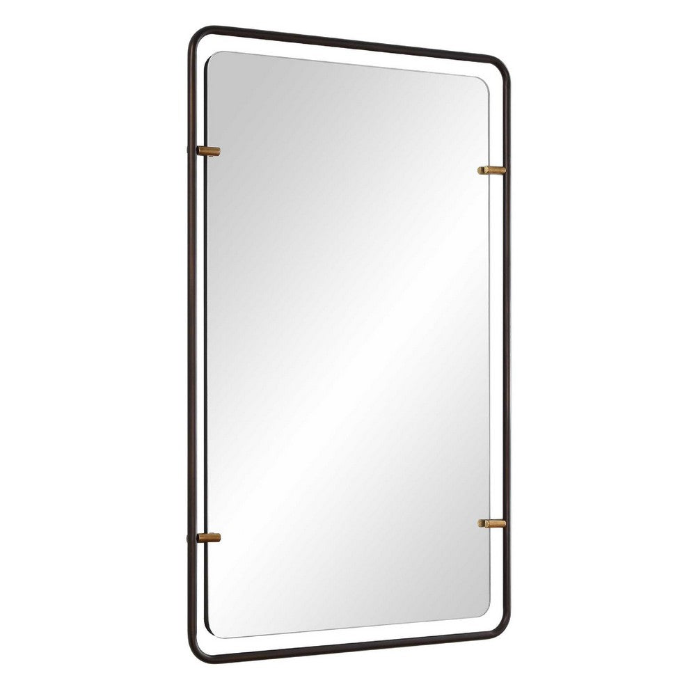 Decorative Wall Mirror | Gold Leaf Accent Tabs | 22x36 Rectangular Frame