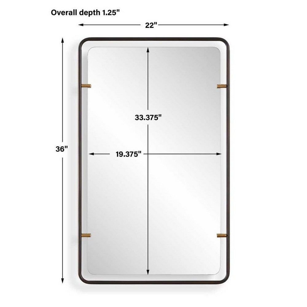 Decorative Wall Mirror | Gold Leaf Accent Tabs | 22x36 Rectangular Frame