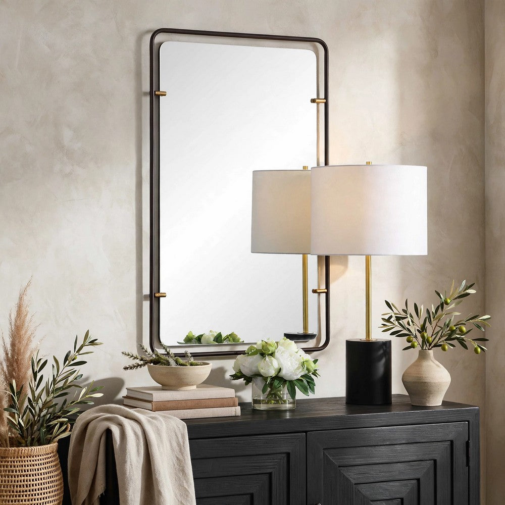 Decorative Wall Mirror | Gold Leaf Accent Tabs | 22x36 Rectangular Frame
