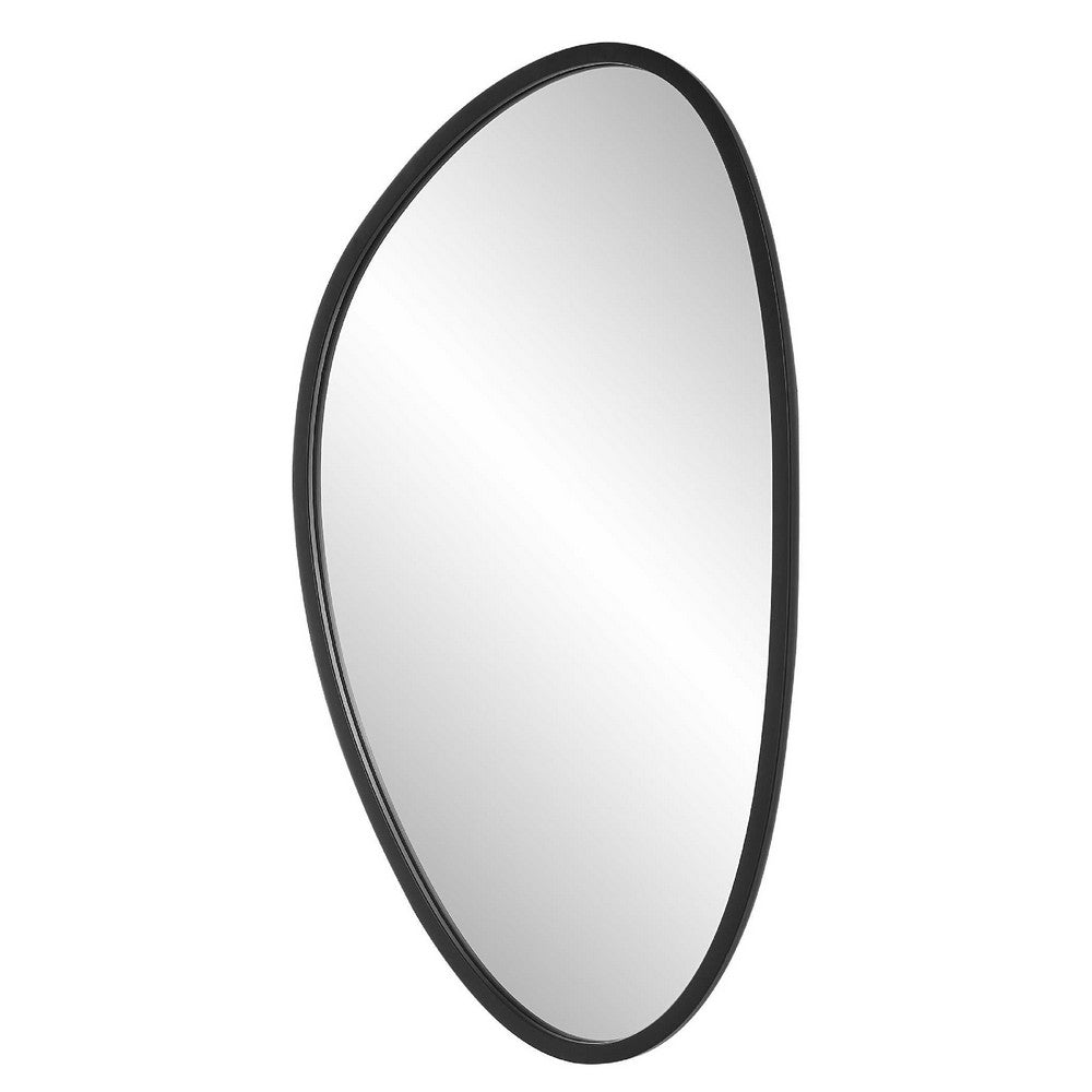 Decorative Wall Mirror | Matte Black Organic Pebble Frame | 21x36