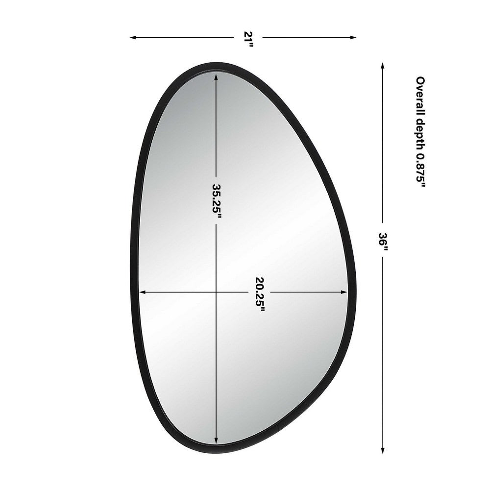 Decorative Wall Mirror | Matte Black Organic Pebble Frame | 21x36