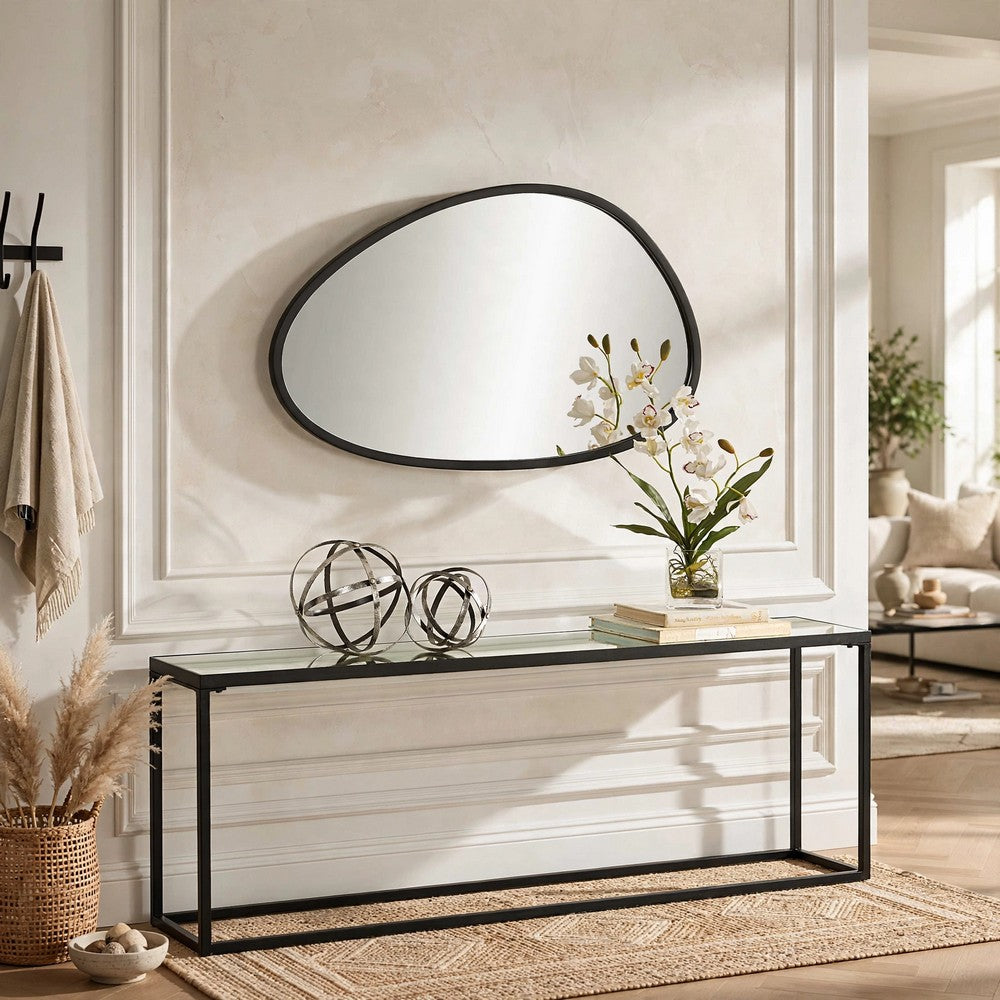 Decorative Wall Mirror | Matte Black Organic Pebble Frame | 21x36