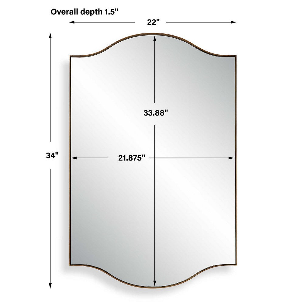 Decorative Wall Mirror | Arch Design | Brushed Gold Arched Frame | 22x34