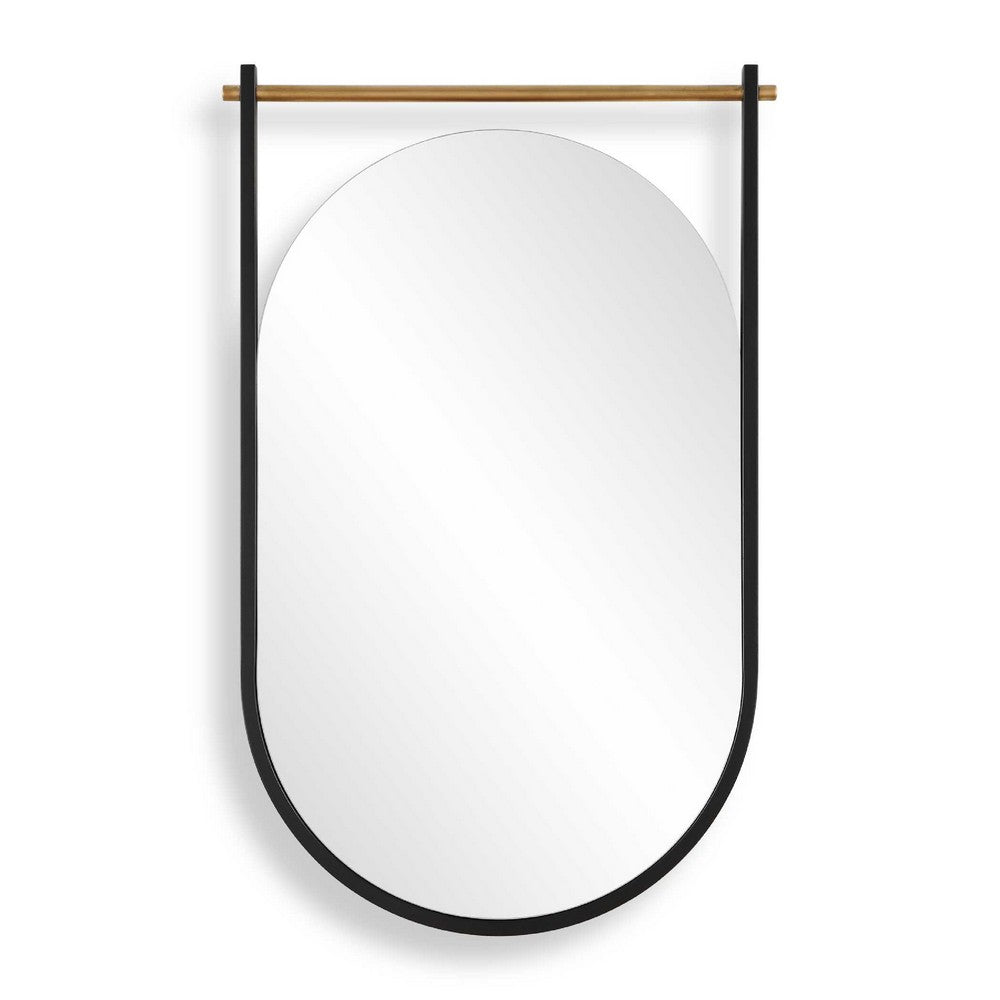 Decorative Oval Wall Mirror | Gold Leaf Rod | 21x34 Satin Black Hanging Frame