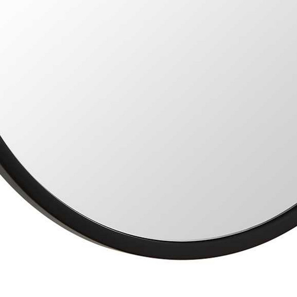 Decorative Oval Wall Mirror | Gold Leaf Rod | 21x34 Satin Black Hanging Frame