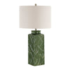 Table Lamp | Beige Shade | Raised Leaf Motif | Glossy Green Ceramic | 28"