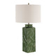 Table Lamp | Beige Shade | Raised Leaf Motif | Glossy Green Ceramic | 28"