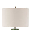 Table Lamp | Beige Shade | Raised Leaf Motif | Glossy Green Ceramic | 28"