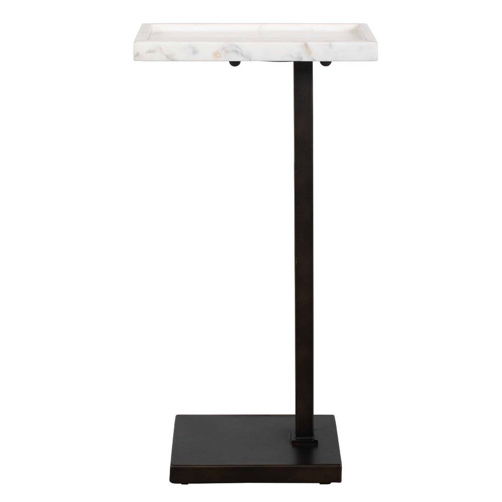 Accent Side End Drink Table | White Marble Top | Bronze Iron | 24"