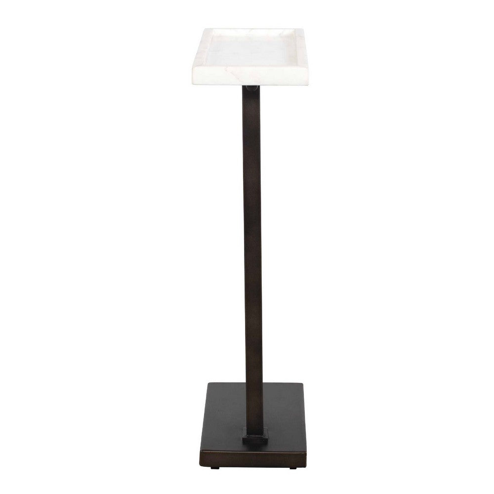 Accent Side End Drink Table | White Marble Top | Bronze Iron | 24"