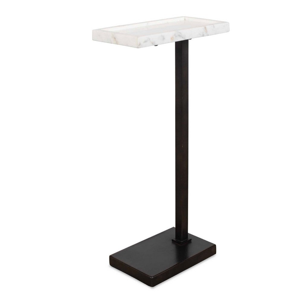 Accent Side End Drink Table | White Marble Top | Bronze Iron | 24"
