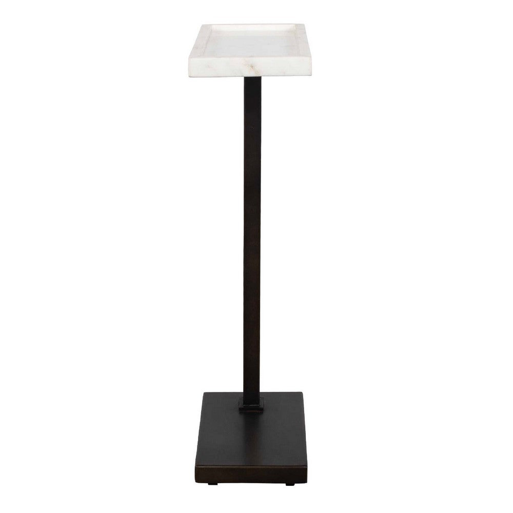 Accent Side End Drink Table | White Marble Top | Bronze Iron | 24"