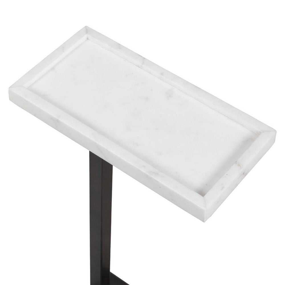 Accent Side End Drink Table | White Marble Top | Bronze Iron | 24"