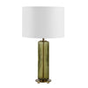 Table Lamp | Off White Linen Shade | Olive Green Ribbed Glass | 26"