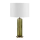 Table Lamp | Off White Linen Shade | Olive Green Ribbed Glass | 26"