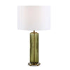 Table Lamp | Off White Linen Shade | Olive Green Ribbed Glass | 26"