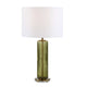 Table Lamp | Off White Linen Shade | Olive Green Ribbed Glass | 26"