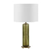 Table Lamp | Off White Linen Shade | Olive Green Ribbed Glass | 26"