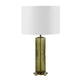 Table Lamp | Off White Linen Shade | Olive Green Ribbed Glass | 26"