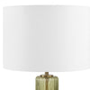 Table Lamp | Off White Linen Shade | Olive Green Ribbed Glass | 26"