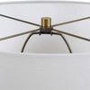 Table Lamp | Off White Linen Shade | Olive Green Ribbed Glass | 26"