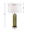 Table Lamp | Off White Linen Shade | Olive Green Ribbed Glass | 26"
