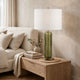 Table Lamp | Off White Linen Shade | Olive Green Ribbed Glass | 26"