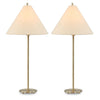 Table Lamp Set of 2 | Plated Antique Brass | Off White Linen Shades