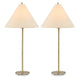 Table Lamp Set of 2 | Plated Antique Brass | Off White Linen Shades