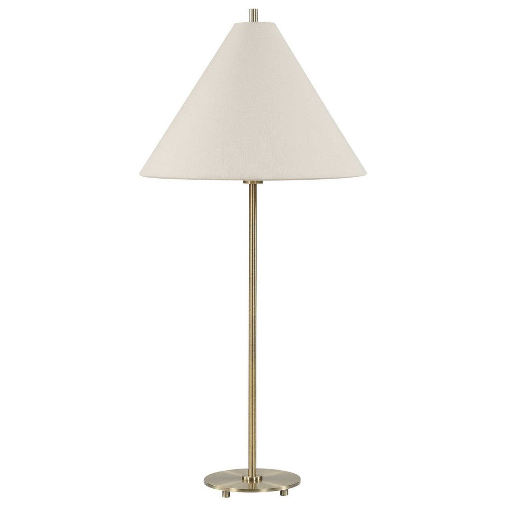 Table Lamp Set of 2 | Plated Antique Brass | Off White Linen Shades