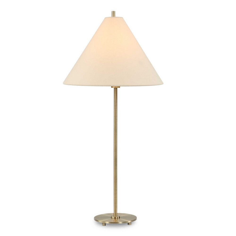 Table Lamp Set of 2 | Plated Antique Brass | Off White Linen Shades