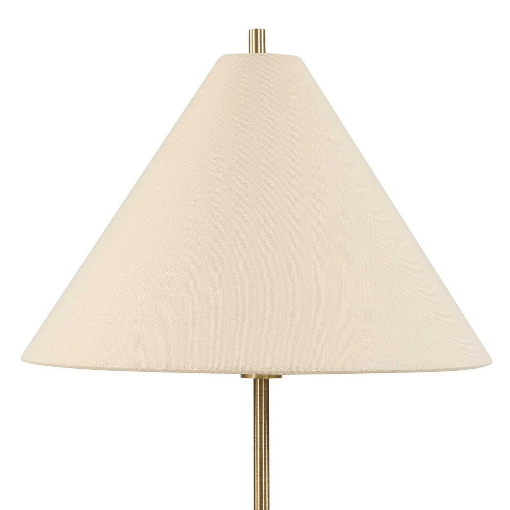 Table Lamp Set of 2 | Plated Antique Brass | Off White Linen Shades