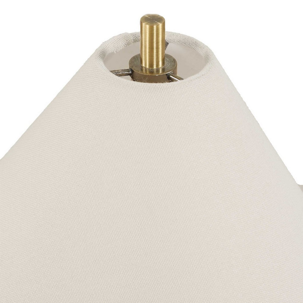 Table Lamp Set of 2 | Plated Antique Brass | Off White Linen Shades