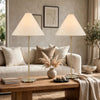 Table Lamp Set of 2 | Plated Antique Brass | Off White Linen Shades