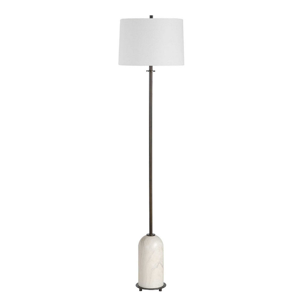 Floor Lamp | Off White Shade | Bronze Stem with Faux Marble Base | 62"