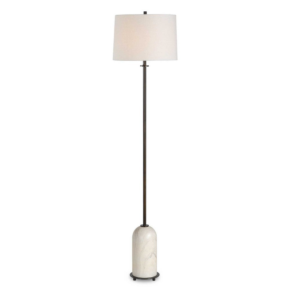 Floor Lamp | Off White Shade | Bronze Stem with Faux Marble Base | 62"