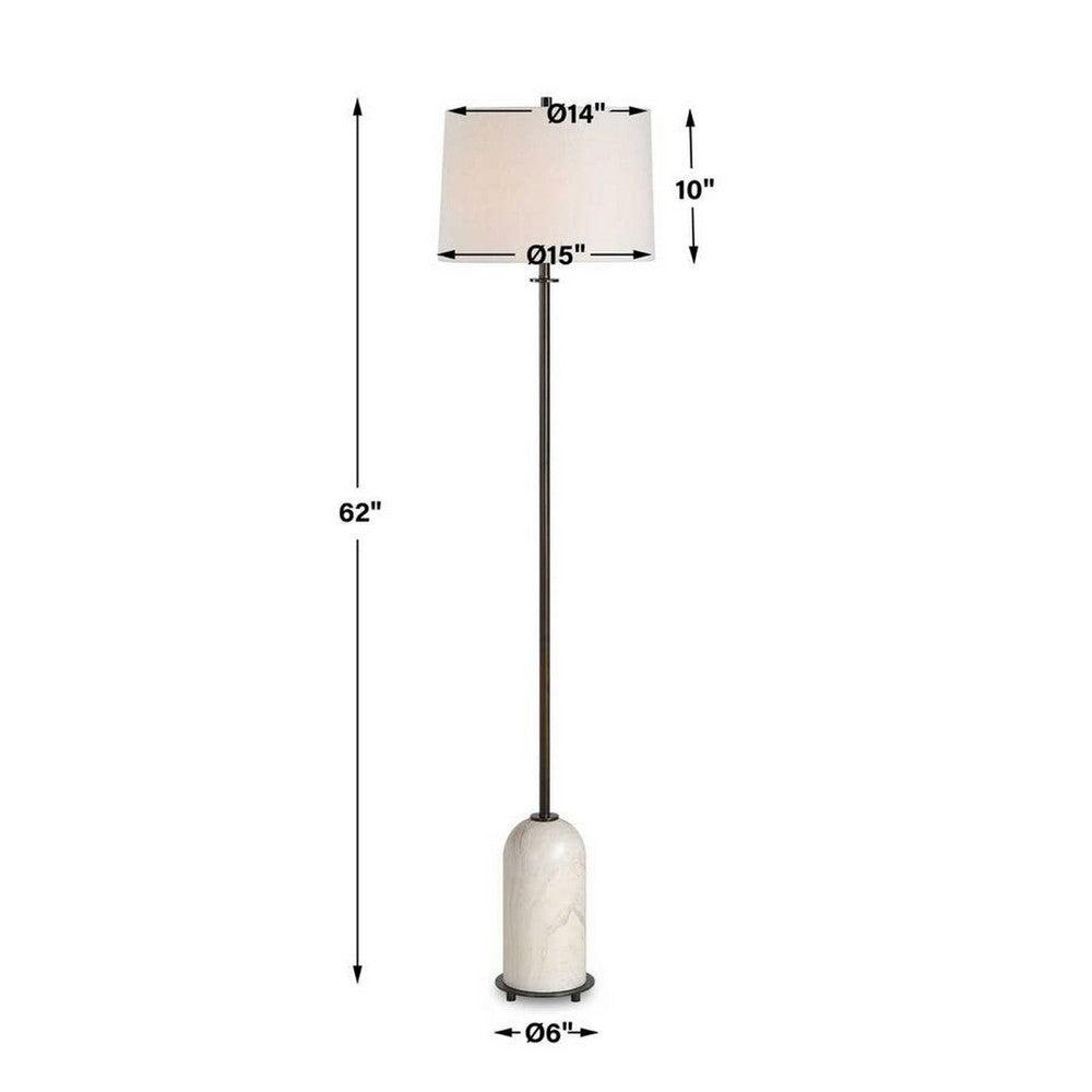 Floor Lamp | Off White Shade | Bronze Stem with Faux Marble Base | 62"