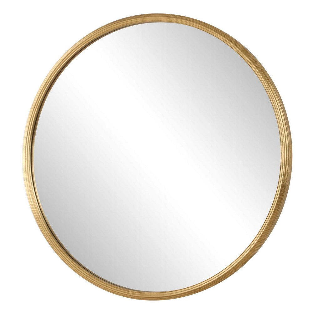 Decorative Wall Mirror | Ribbed Accent Gold Leaf | 34" Round Frame