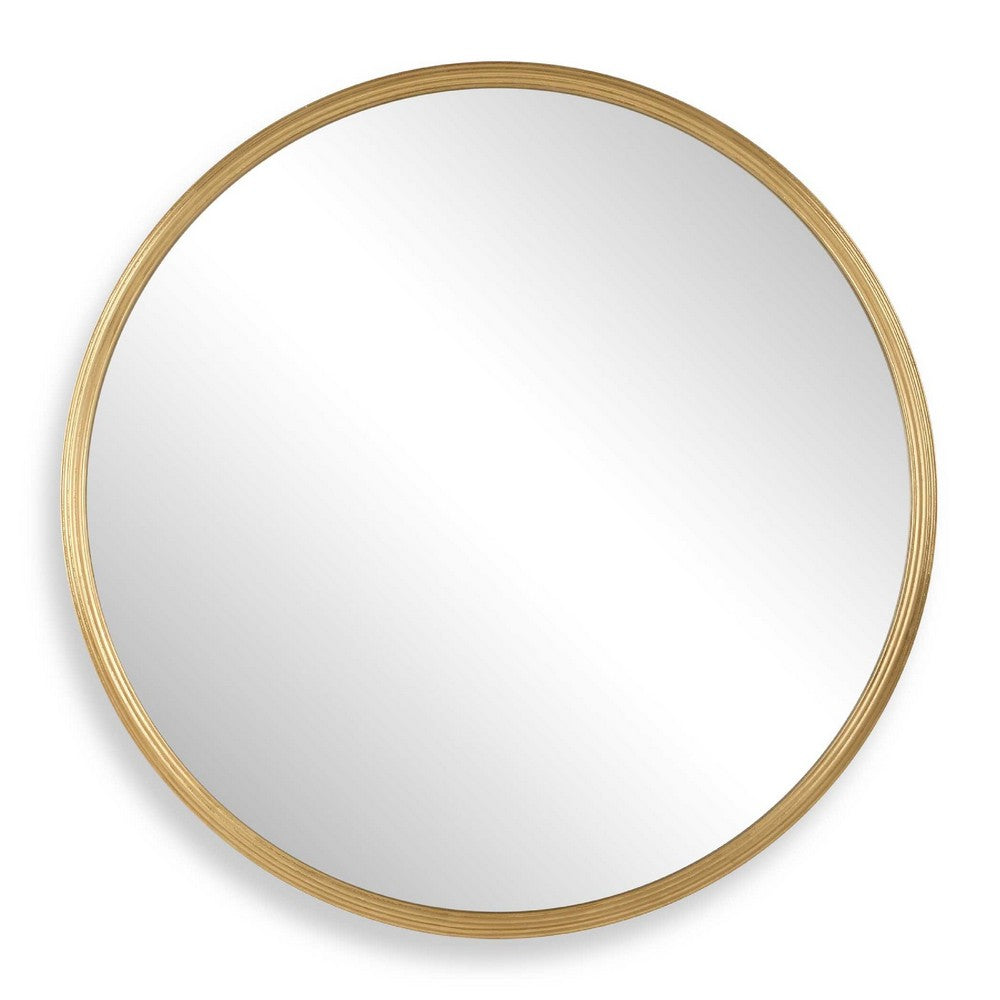 Decorative Wall Mirror | Ribbed Accent Gold Leaf | 34" Round Frame