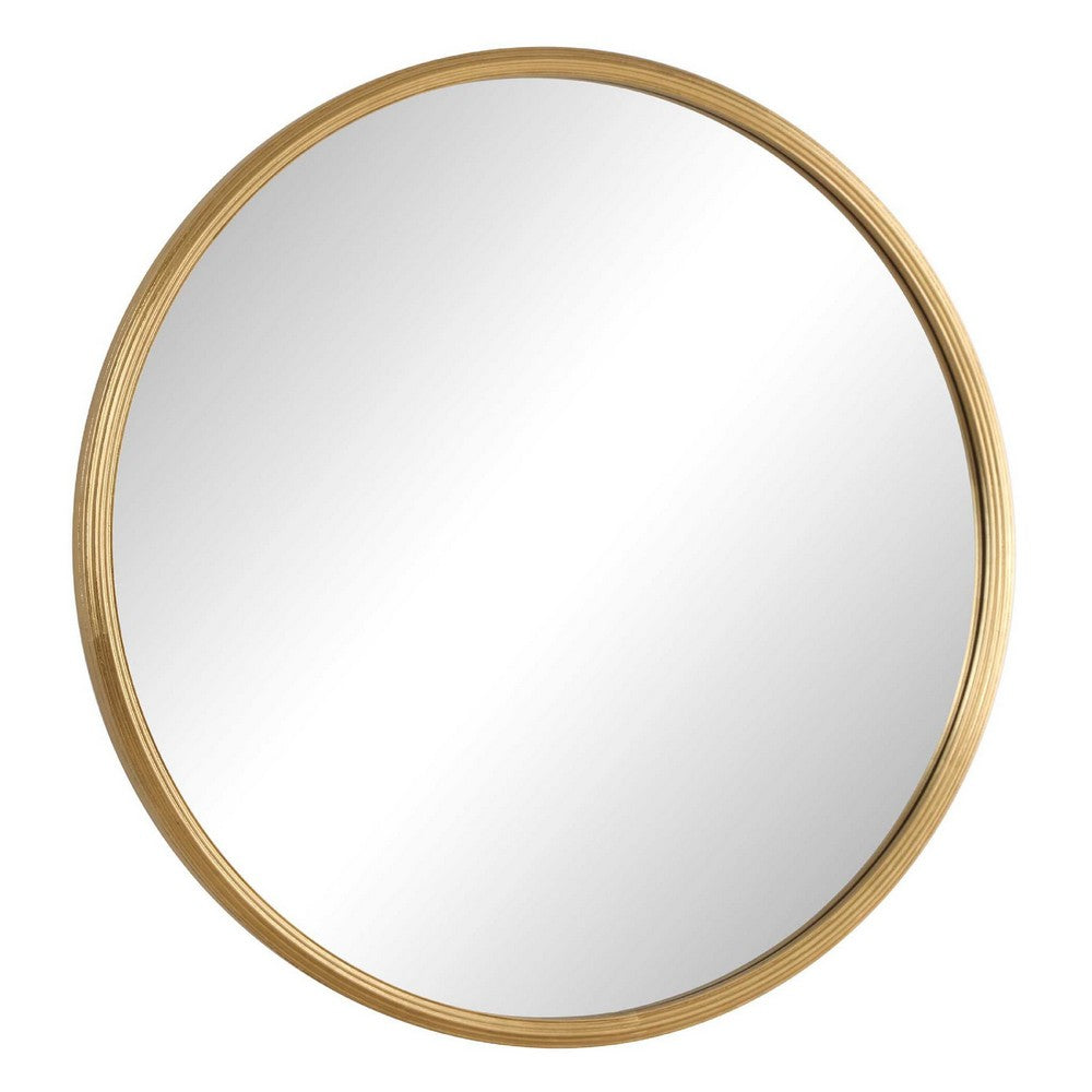 Decorative Wall Mirror | Ribbed Accent Gold Leaf | 34" Round Frame