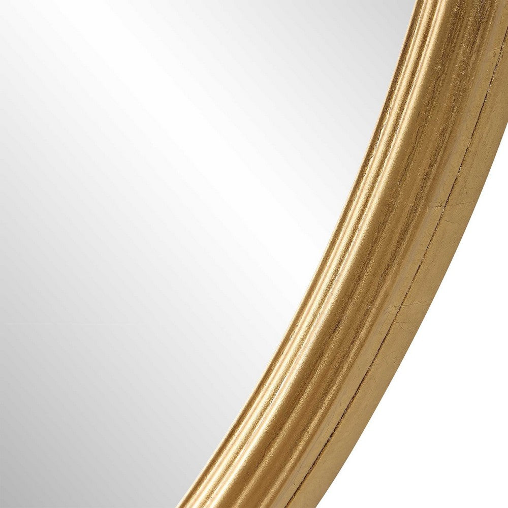 Decorative Wall Mirror | Ribbed Accent Gold Leaf | 34" Round Frame
