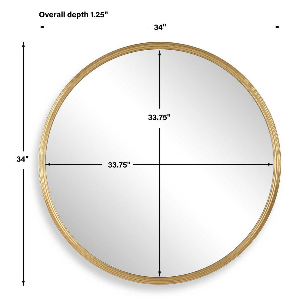 Decorative Wall Mirror | Ribbed Accent Gold Leaf | 34" Round Frame