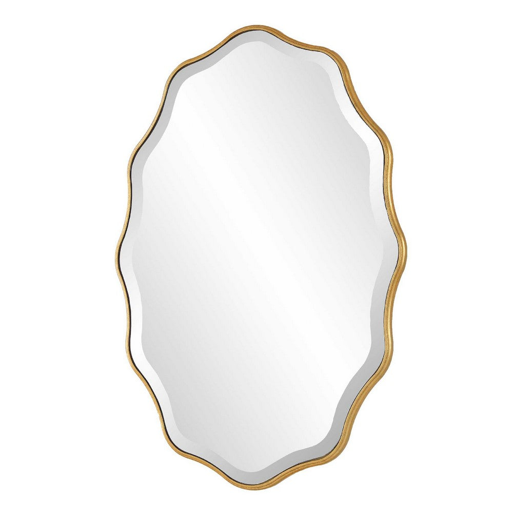 Decorative Wall Mirror | Gold Wavy Leaf | Beveled Glass | 22x32