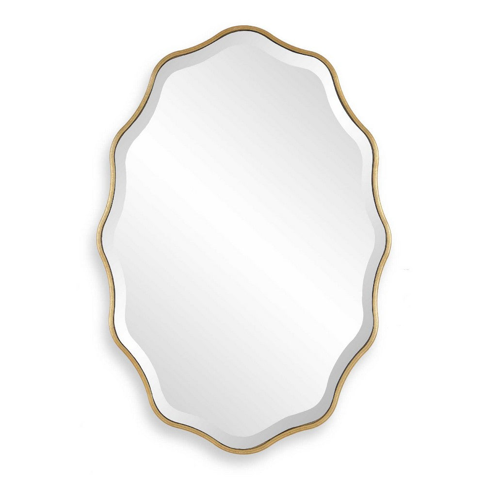 Decorative Wall Mirror | Gold Wavy Leaf | Beveled Glass | 22x32