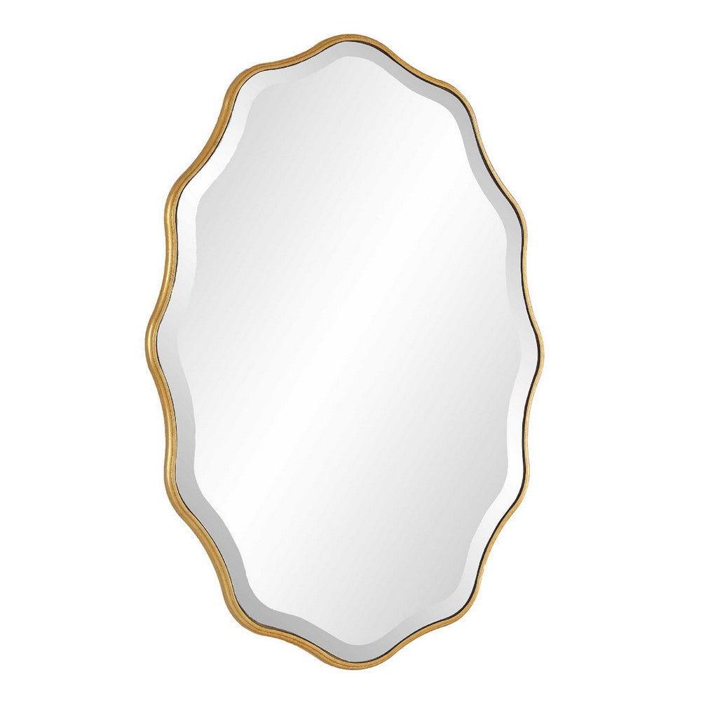 Decorative Wall Mirror | Gold Wavy Leaf | Beveled Glass | 22x32