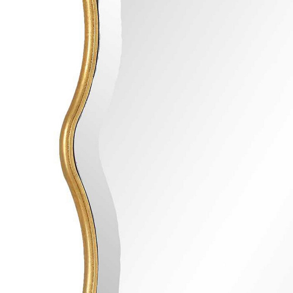 Decorative Wall Mirror | Gold Wavy Leaf | Beveled Glass | 22x32